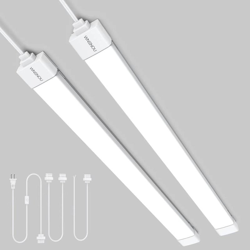 WNSNOU 2 Pack Plug-in LED Shop Light, 4FT Tube, IP66 Waterproof and Linkable, 36W With Cord, 5000K Ceiling/Closet, 4000LM Under Cabinet for Room Garage - Image 1